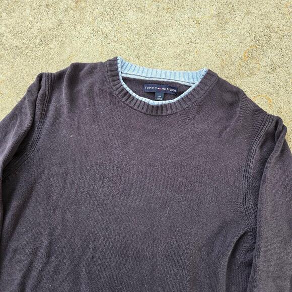 Vtg Y2k TOMMY HILFIGER Flag Logo Plain Minimal Medium Weight Crewneck Sweater Lg - Picture 3 of 6